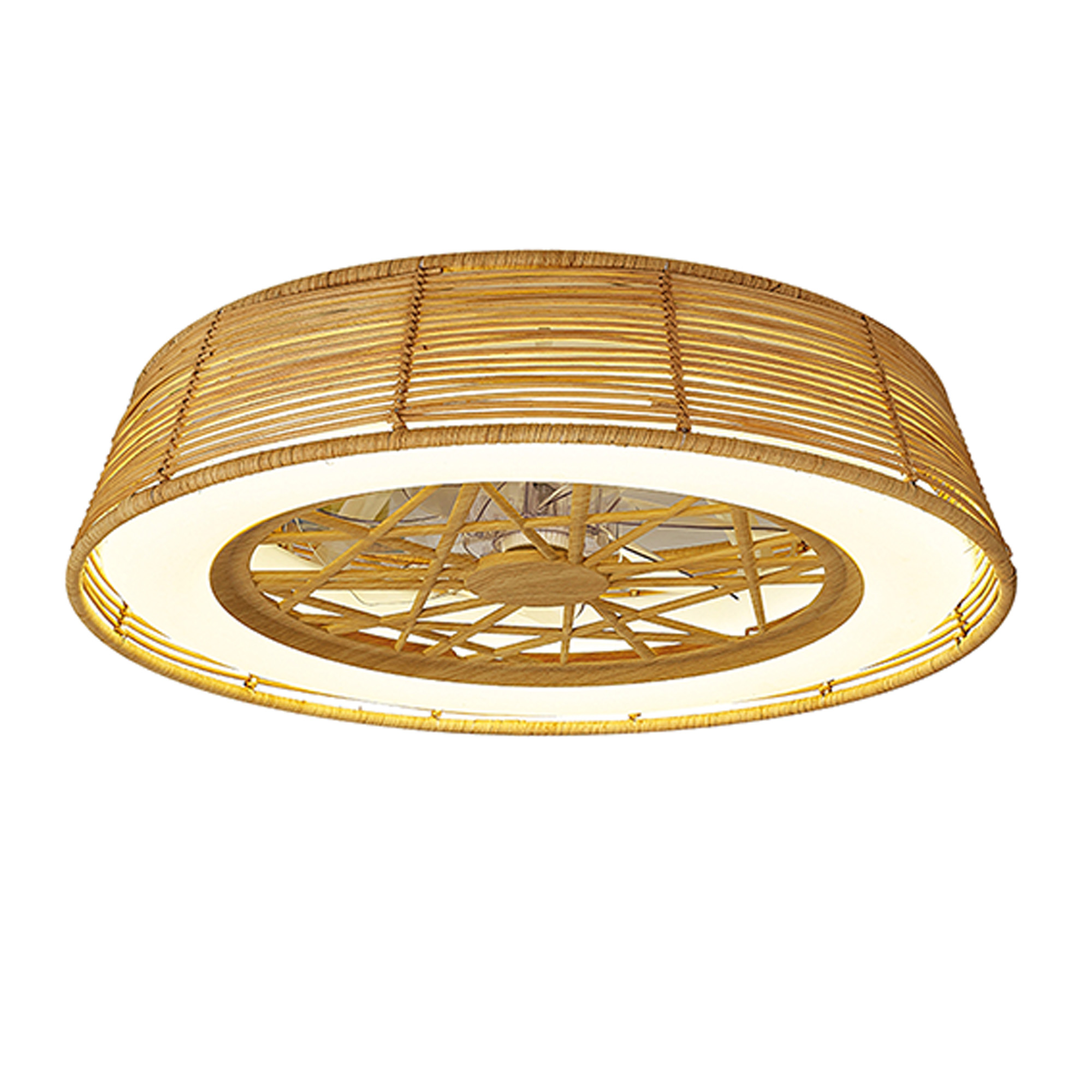 M7810  Indonesia 70W LED Dimmable Ceiling Light & Fan, Remote Controlled Beige Rattan